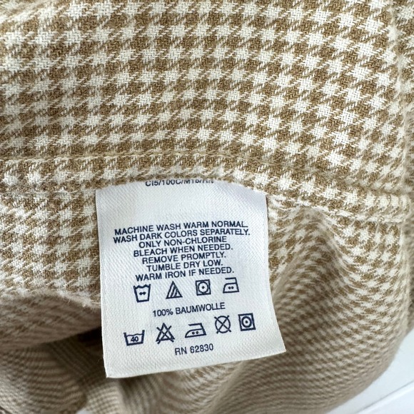 Land's End Tan/White Houndstooth Button Down Flannel Shirt Men's XL - Picture 14 of 14
